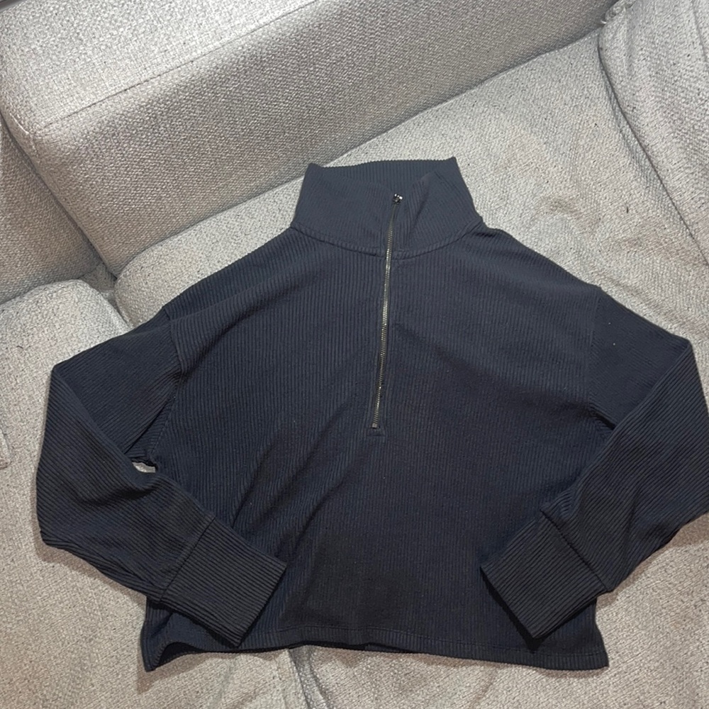 A&F Quarter Zip Ribbed Top | Soft & Cozy Knit Pullover